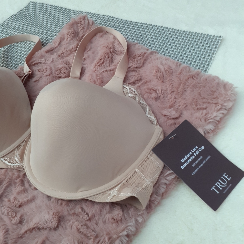 True Bra Madison Lace Balconette Full Cup Nude Tan 42D NEW